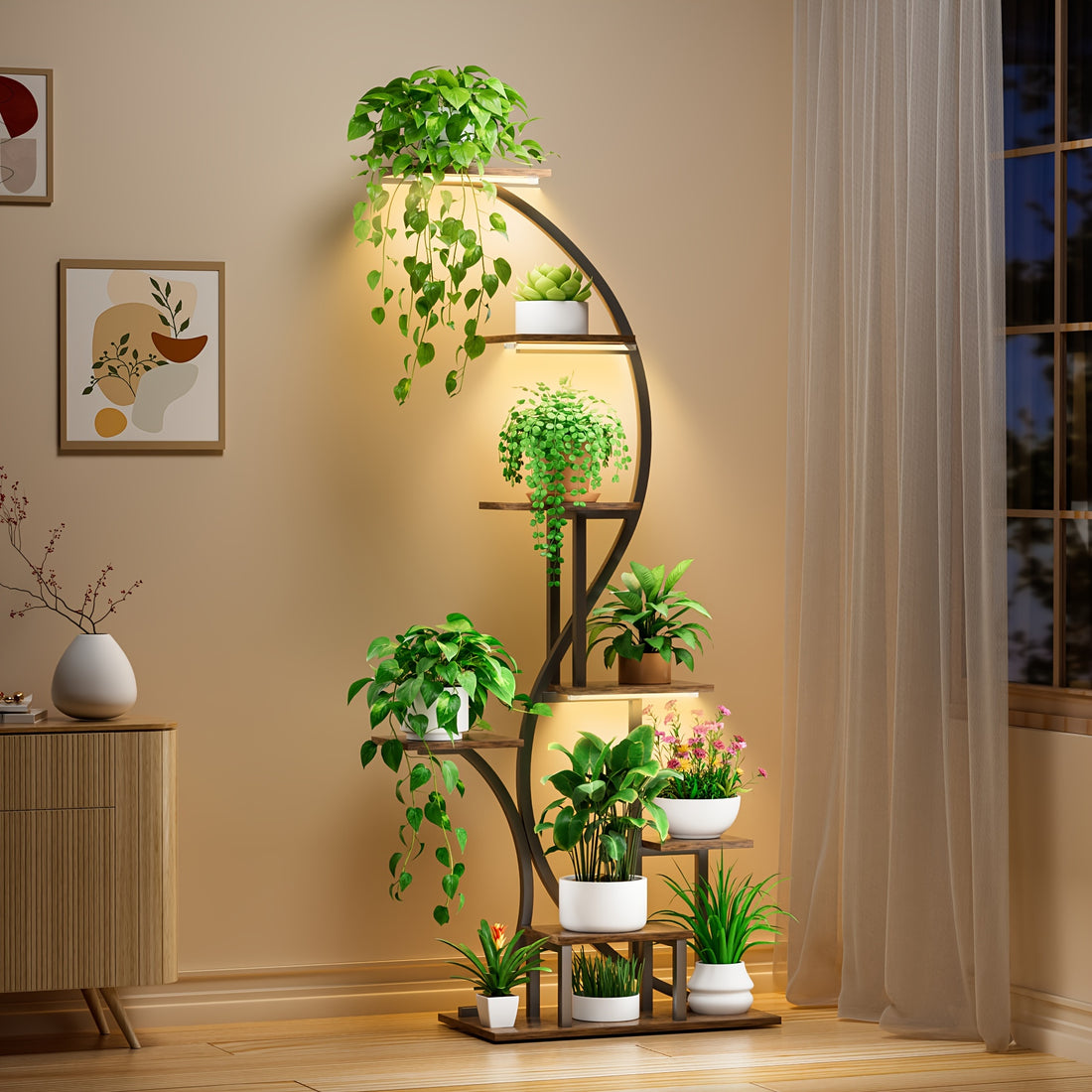 8-Tier Indoor Metal Plant Stand with Grow Lights – 65” Tall Multi-Plant Shelf for Indoor Gardening