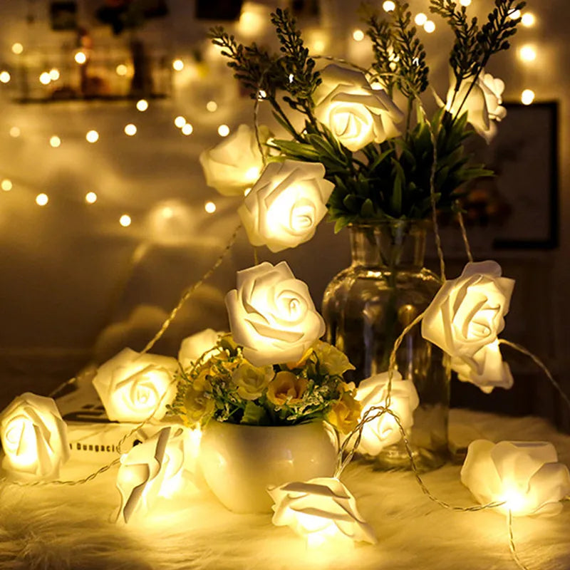 1.5M 10LED Artificial Rose Flower Garland String Light LED