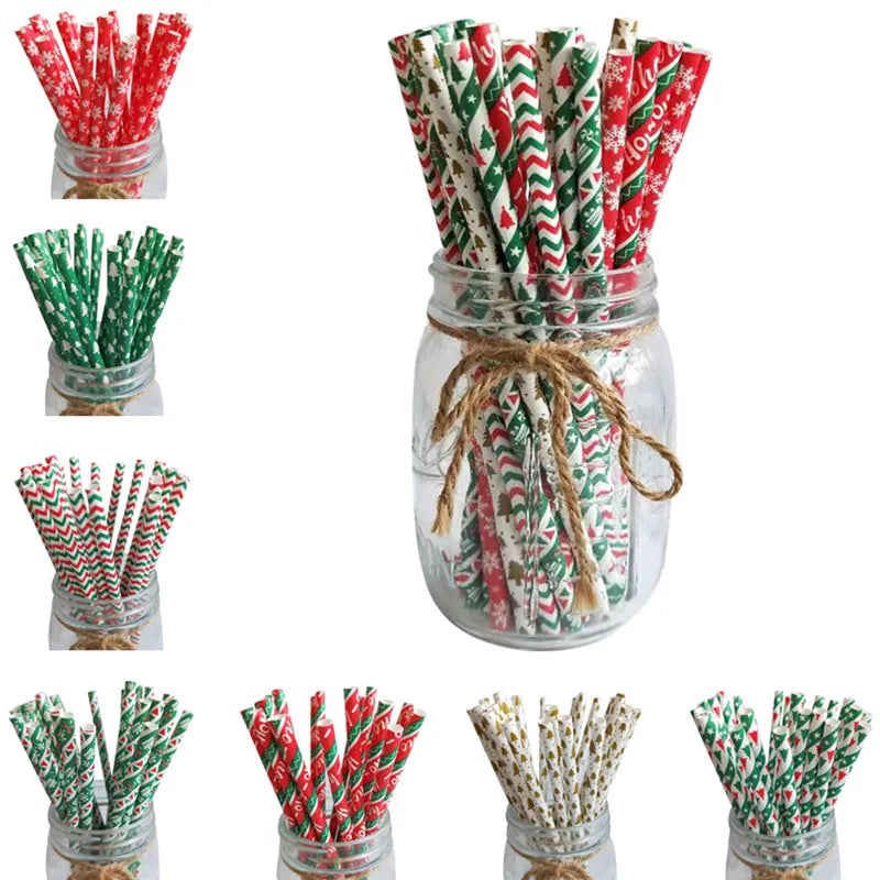 25pcs Christmas Paper Straws