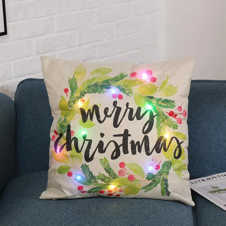 LED Christmas Pillowcase Creative Printing Luminous Cushion Cover