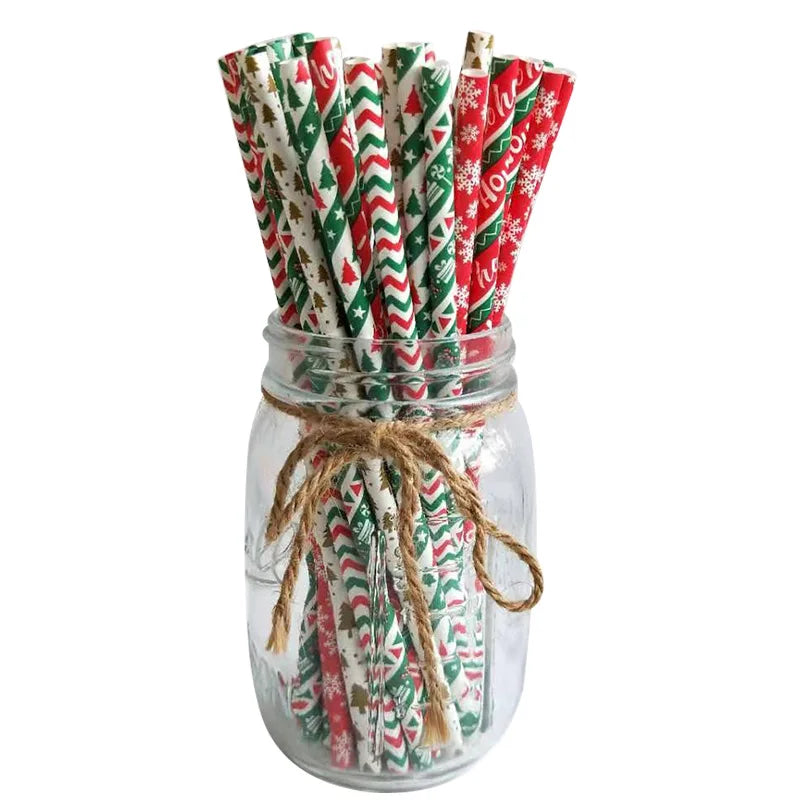 25pcs Christmas Paper Straws