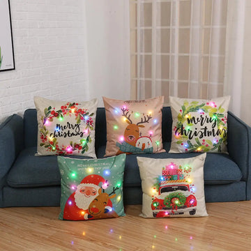 LED Christmas Pillowcase Creative Printing Luminous Cushion Cover