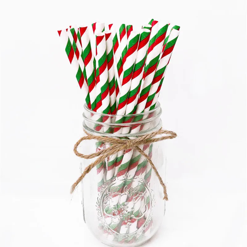 25pcs Christmas Paper Straws