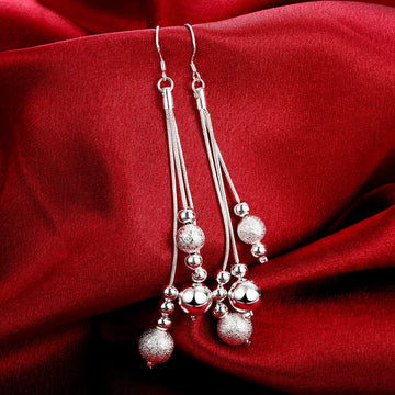 Aravant 925 Silver Bead Long Drop Earrings