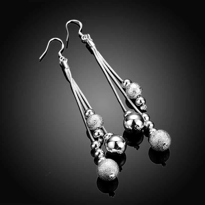 Aravant 925 Silver Bead Long Drop Earrings