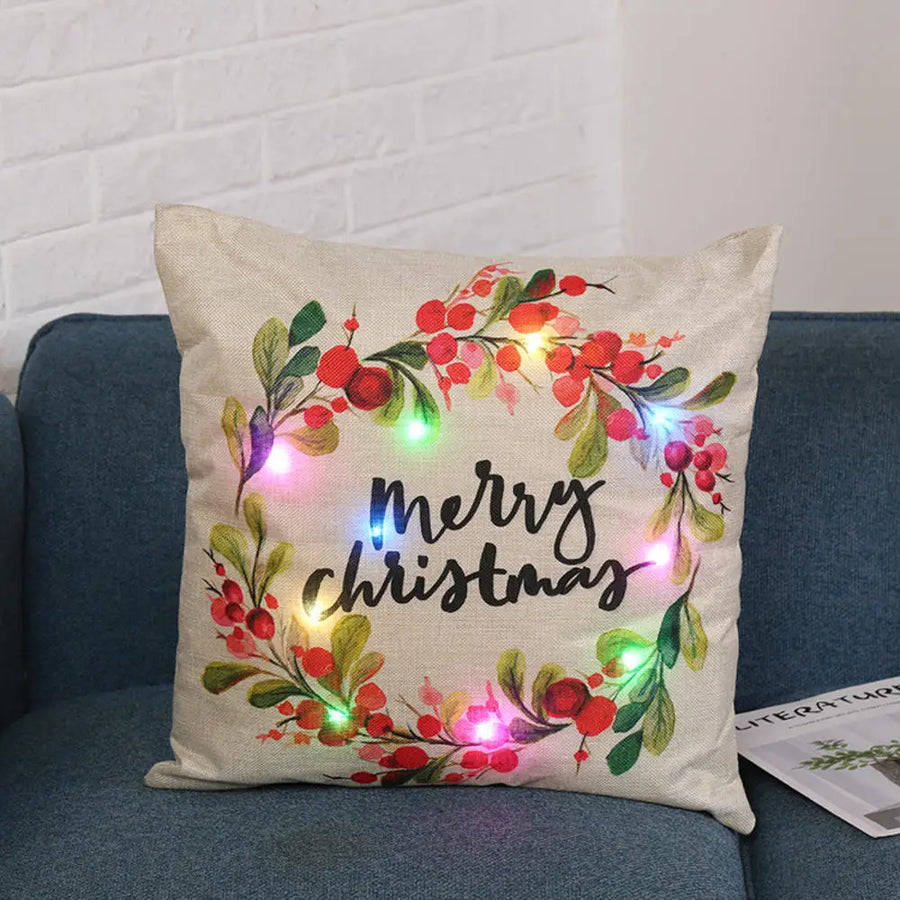 LED Christmas Pillowcase Creative Printing Luminous Cushion Cover