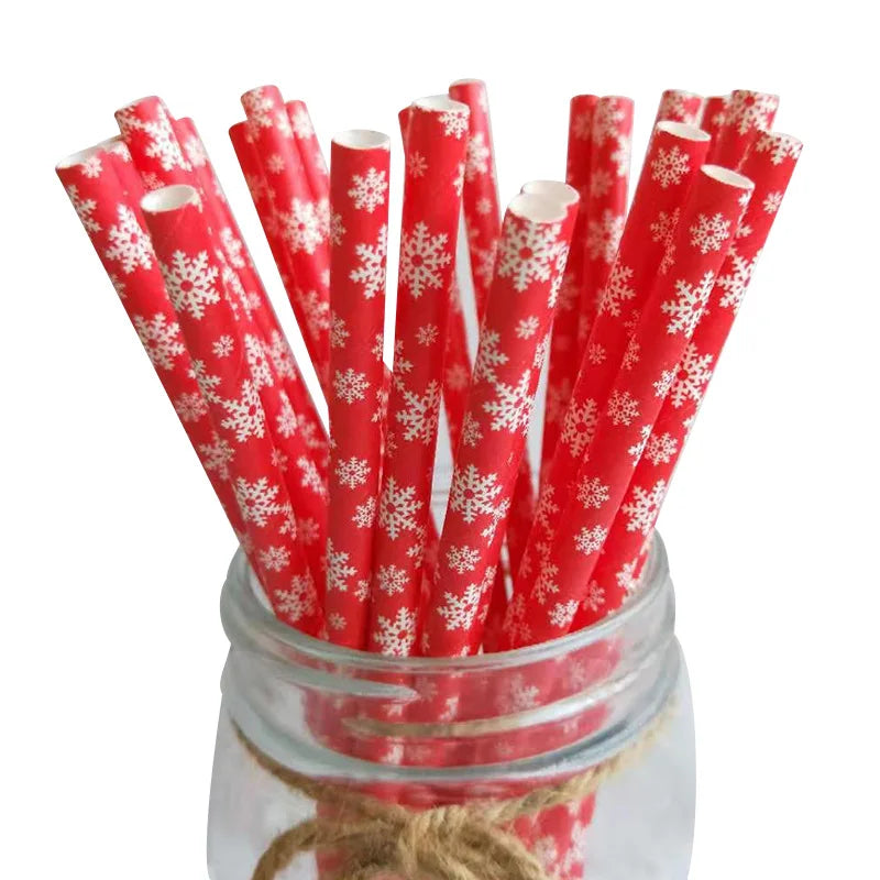 25pcs Christmas Paper Straws