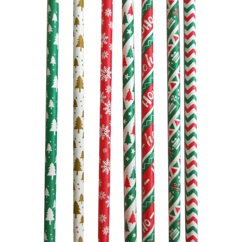 25pcs Christmas Paper Straws