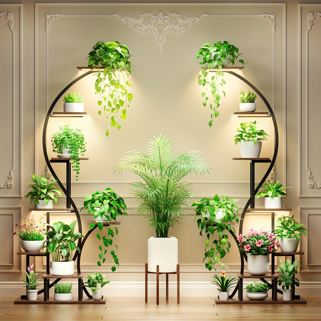 8-Tier Indoor Metal Plant Stand with Grow Lights – 65” Tall Multi-Plant Shelf for Indoor Gardening