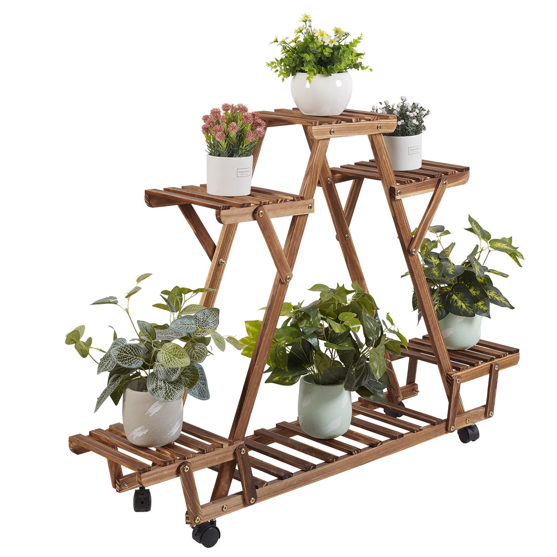 Triangular Plant Shelf 6 Potted Carbonized Wood Plant Holder