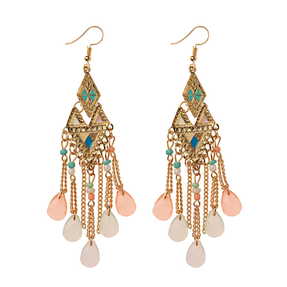 Classic Trendy Blue Crystal Long Tassel Dangle Earrings