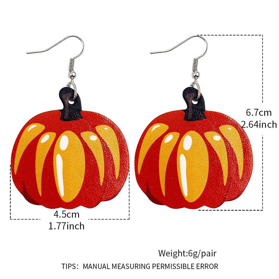 Pumpkin Maple Leather Earrings Vintage Teardrop Earrings