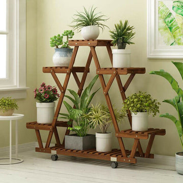 Triangular Plant Shelf 6 Potted Carbonized Wood Plant Holder