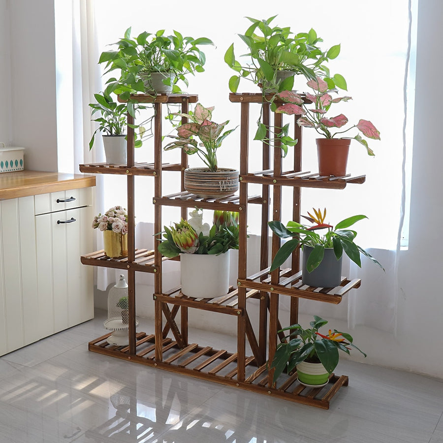 UNHO Multi-Tier Plant Stand, 46in Height Wood Flower Rack Holder 16 Potted Display Storage Shelves