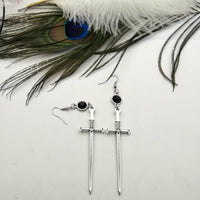 Black Crystal Sword Earrings, Extra Long