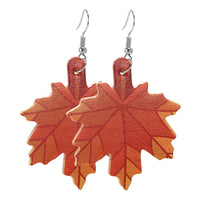 Pumpkin Maple Leather Earrings Vintage Teardrop Earrings