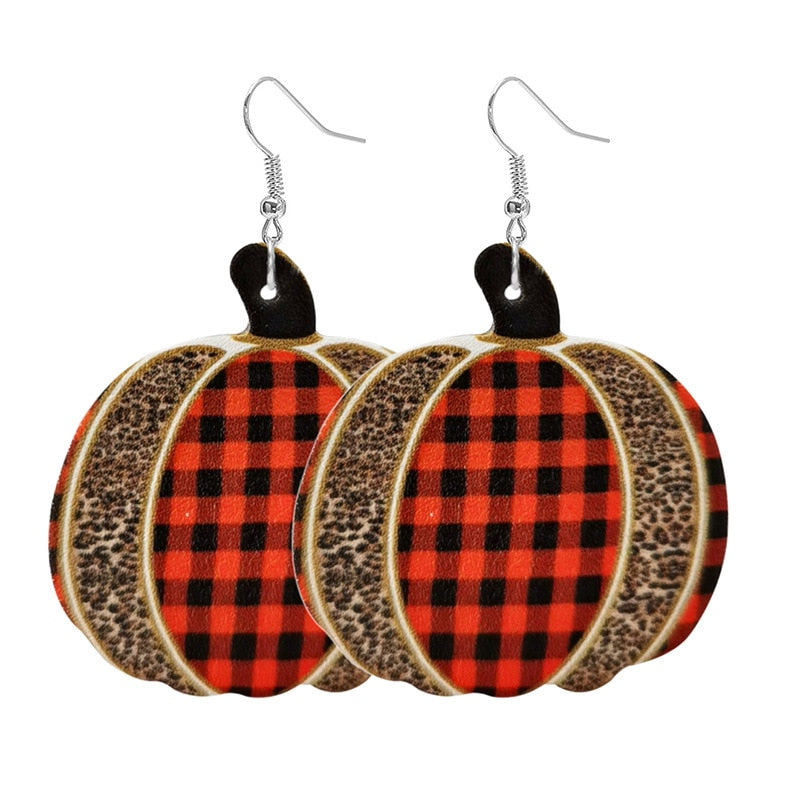 Pumpkin Maple Leather Earrings Vintage Teardrop Earrings