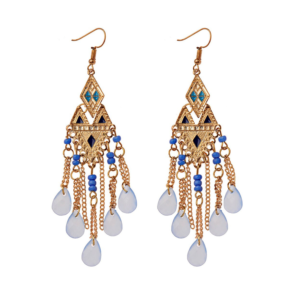 Classic Trendy Blue Crystal Long Tassel Dangle Earrings