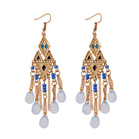 Classic Trendy Blue Crystal Long Tassel Dangle Earrings
