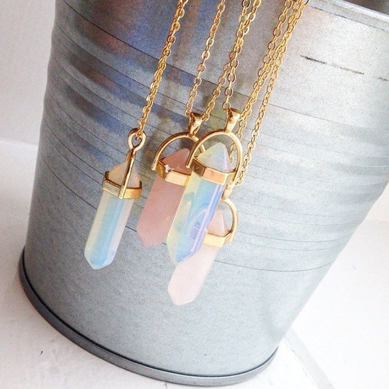 Hot sale Hexagonal Column Quartz Necklaces