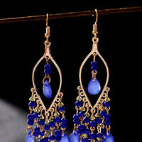 Classic Trendy Blue Crystal Long Tassel Dangle Earrings