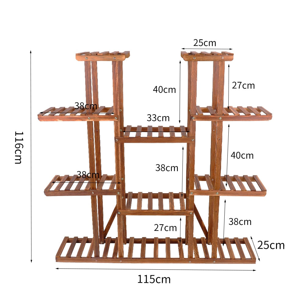 UNHO Multi-Tier Plant Stand, 46in Height Wood Flower Rack Holder 16 Potted Display Storage Shelves