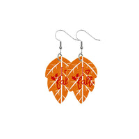 Pumpkin Maple Leather Earrings Vintage Teardrop Earrings