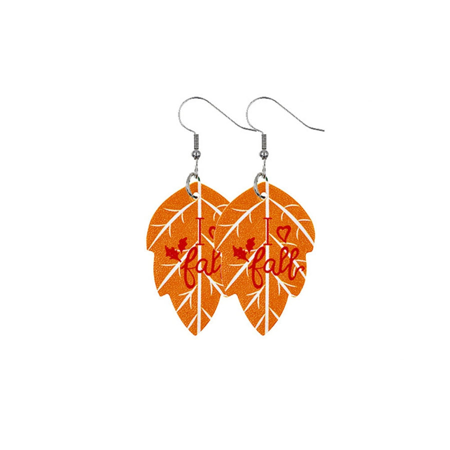 Pumpkin Maple Leather Earrings Vintage Teardrop Earrings