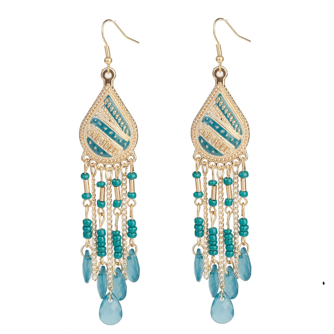 Classic Trendy Blue Crystal Long Tassel Dangle Earrings