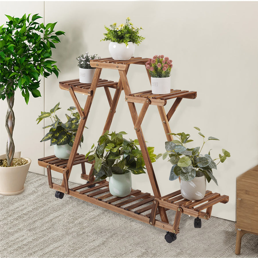 Triangular Plant Shelf 6 Potted Carbonized Wood Plant Holder