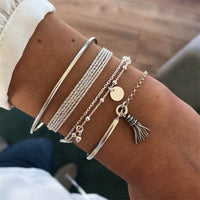 NEW Set Bohemian Silver Color Tassel Round Bracelet Set