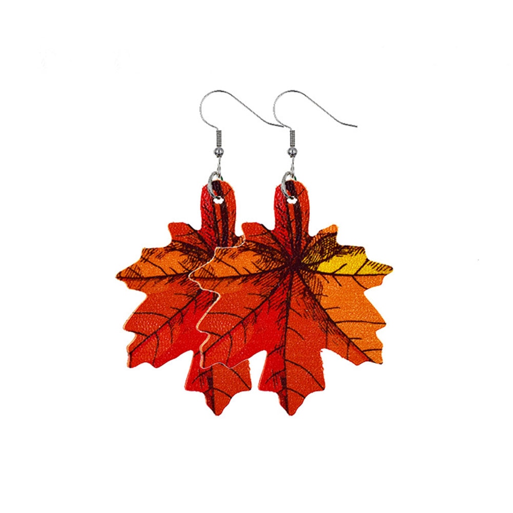 Pumpkin Maple Leather Earrings Vintage Teardrop Earrings