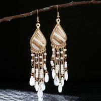 Classic Trendy Blue Crystal Long Tassel Dangle Earrings