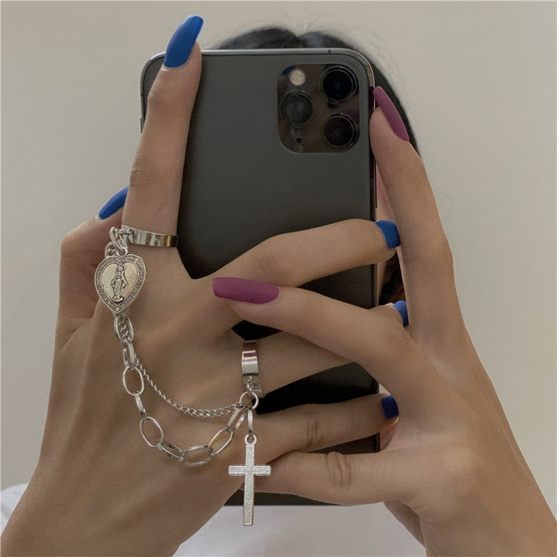 Fashion Punk Chain Double Ring Set