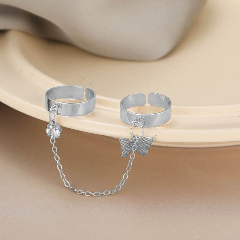 Fashion Punk Chain Double Ring Set