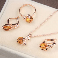 High Quality Black CZ Crystal Necklace, Earring, Ring 3 Set Gold Color Pendant Jewelry Set