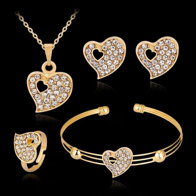 High Quality Black CZ Crystal Necklace, Earring, Ring 3 Set Gold Color Pendant Jewelry Set